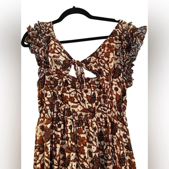 Love the Label Anthropologie Mirabelle Ruffled Maxi Dress Brown Size Medium - Picture 9 of 10